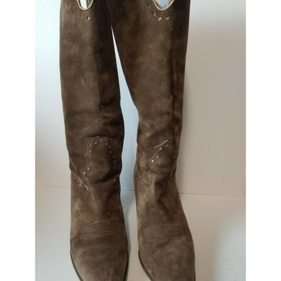 OTTORINO BOSSI women 36 Boots Tall Brown‎ Western Leather Suede Cowboy Italy 6 - Picture 10 of 11